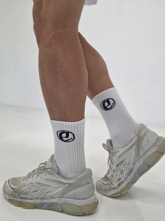 White E logo socks